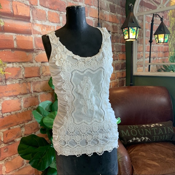 Lace Battenberg White Cami Camisole Sleeveless Fancy Figure Flattering L Large - Picture 4 of 16